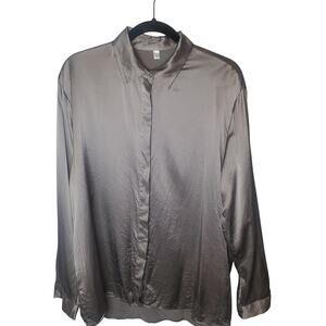 LILYSILK 100% Silk Blouse Gray Hidden Button Placket XXXL 20W Quiet Luxury